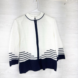 Ming Wang Striped Knit Full Zip Cardigan M